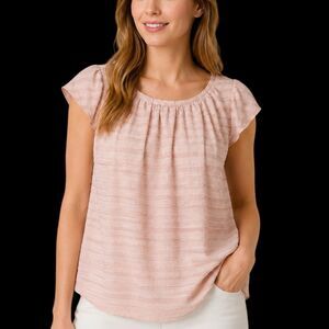 LC Lauren Conrad Blush Pink Textured Stripe Flutter Sleeve Blouse Babydoll L